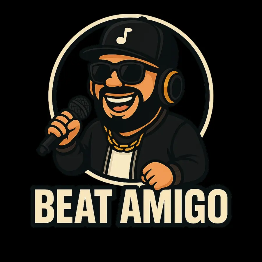 Official Beat Amigo black-and-gold music logos — 2