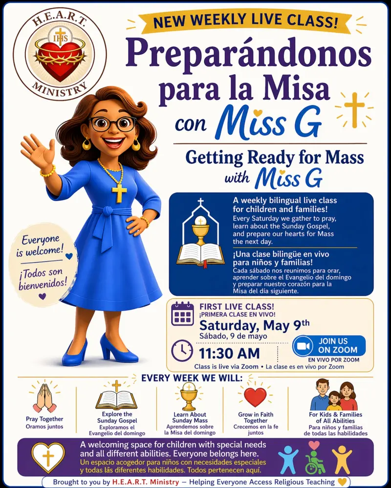 Miss G bilingual faith-formation class flyer